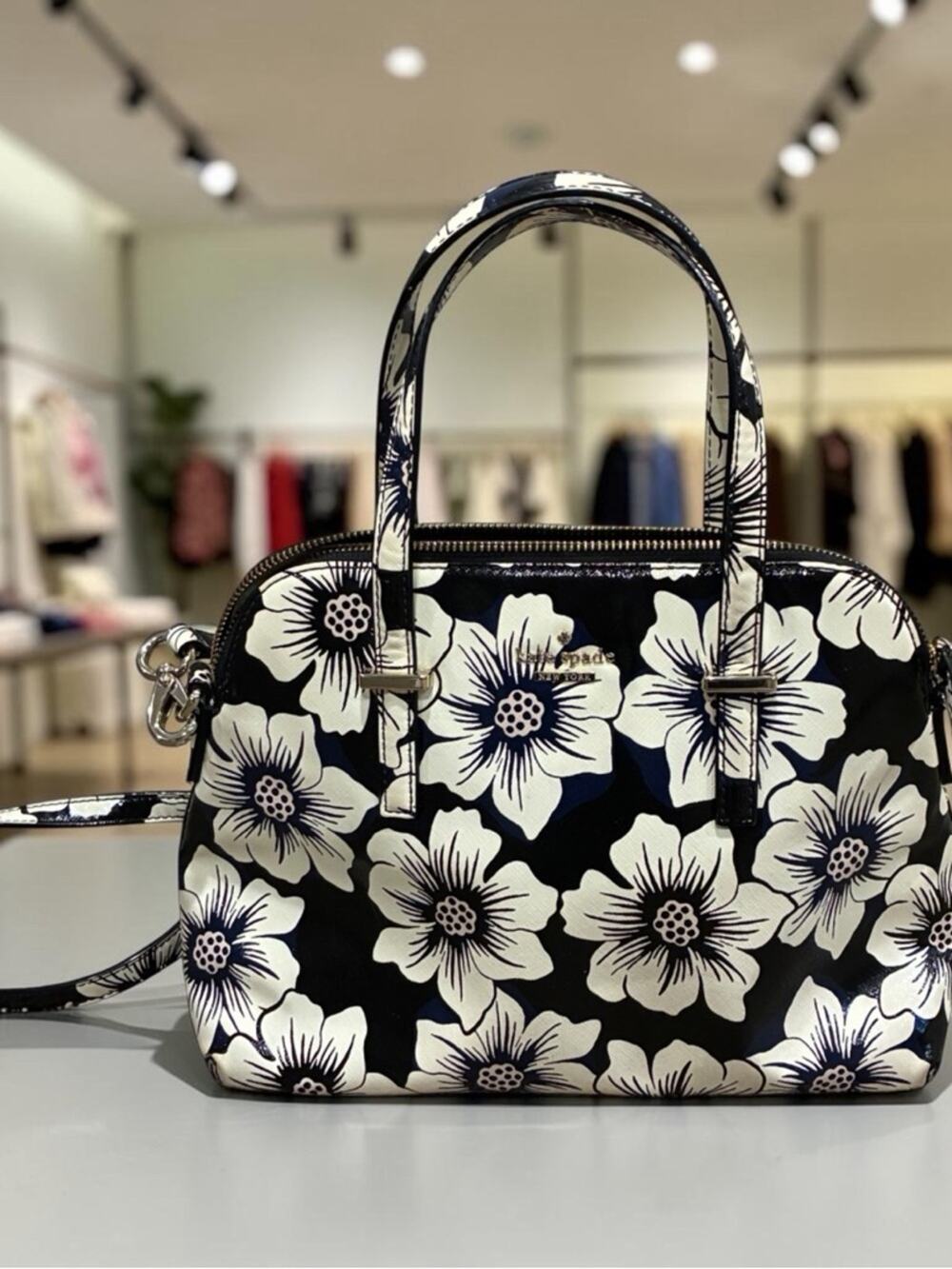 Kate Spade New York Cedar Street Floral Maise Satchel Bag Black and White 426